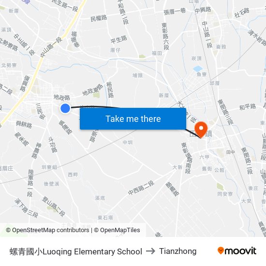 螺青國小Luoqing Elementary  School to Tianzhong map