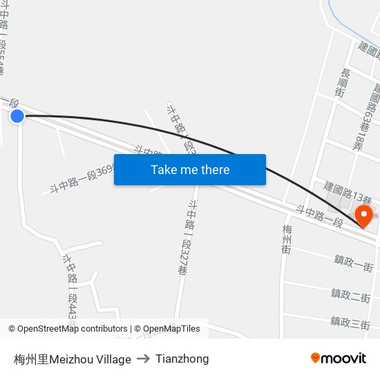 梅州里Meizhou Village to Tianzhong map