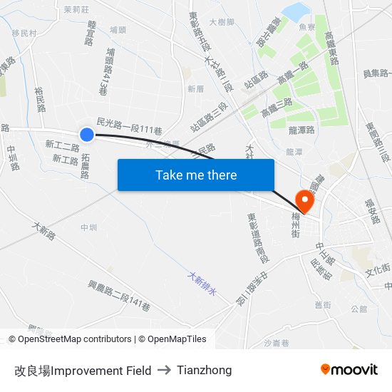 改良場Improvement  Field to Tianzhong map
