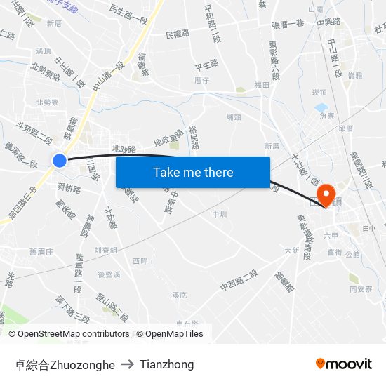 卓綜合Zhuozonghe to Tianzhong map
