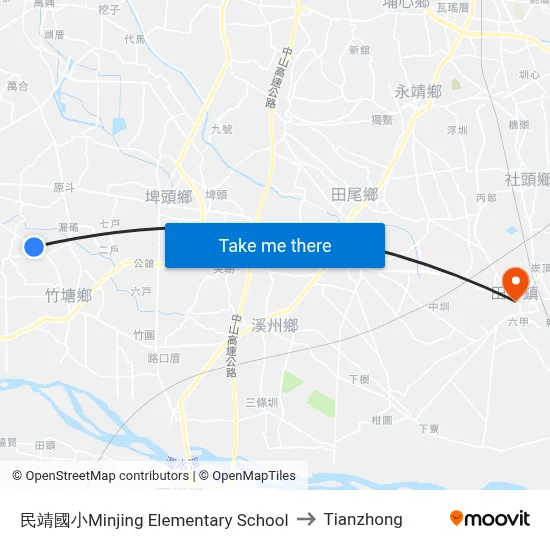Minjing Elementary School to Tianzhong map