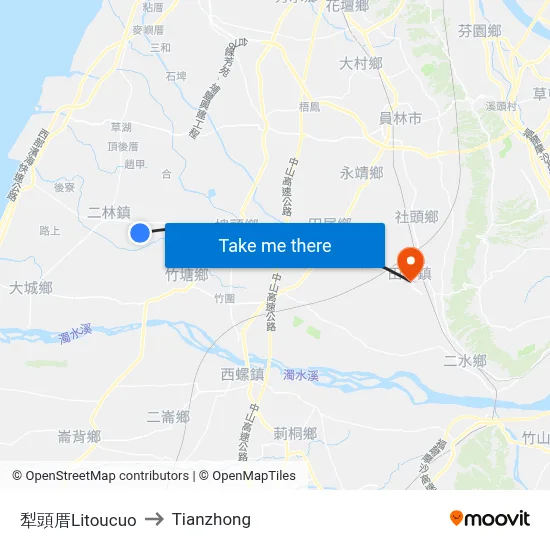 Litoucuo to Tianzhong map