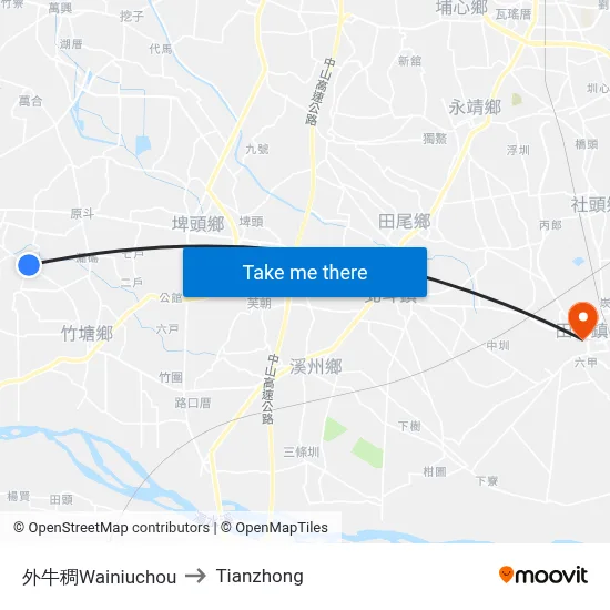 Wainiuchou to Tianzhong map
