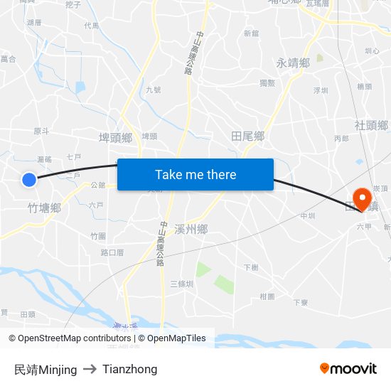 民靖Minjing to Tianzhong map