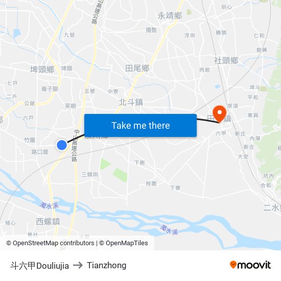 斗六甲Douliujia to Tianzhong map