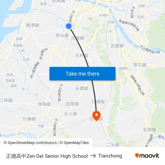 Zen Del Senior High School to Tianzhong map