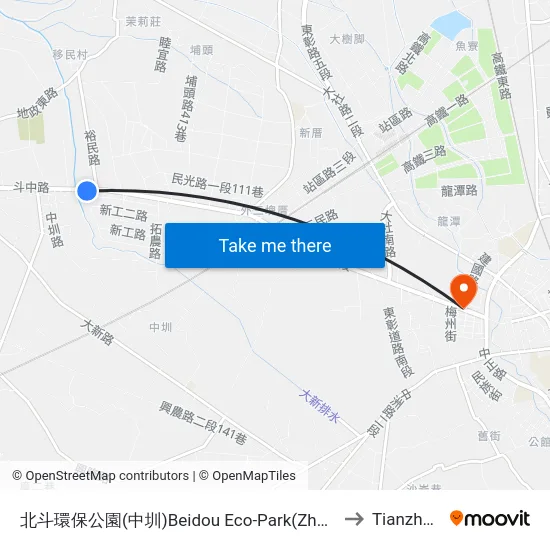 Beidou Eco-Park (Zhongzun) to Tianzhong map
