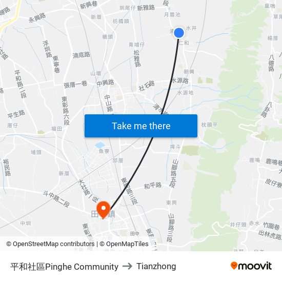 平和社區Pinghe Community to Tianzhong map