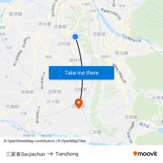 三家春Sacjiachun to Tianzhong map