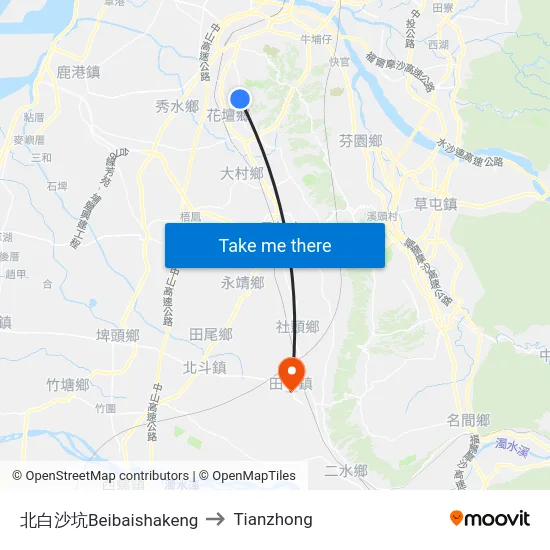 Beibaishakeng to Tianzhong map