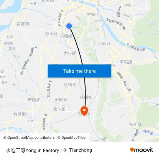 Yongjin Factory to Tianzhong map
