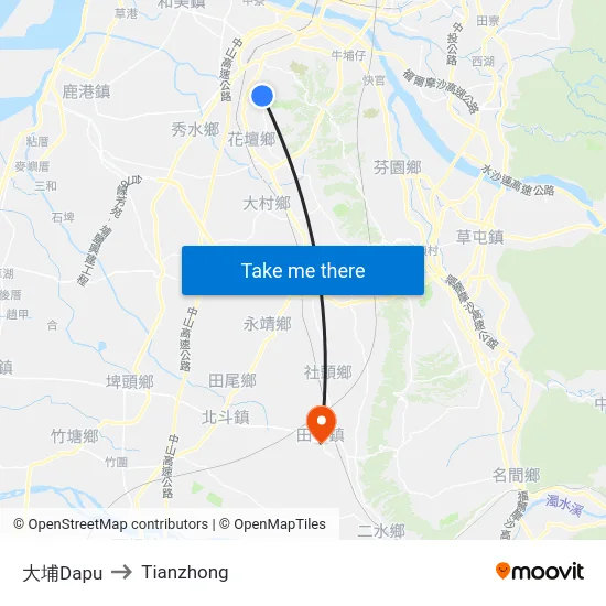 大埔Dapu to Tianzhong map