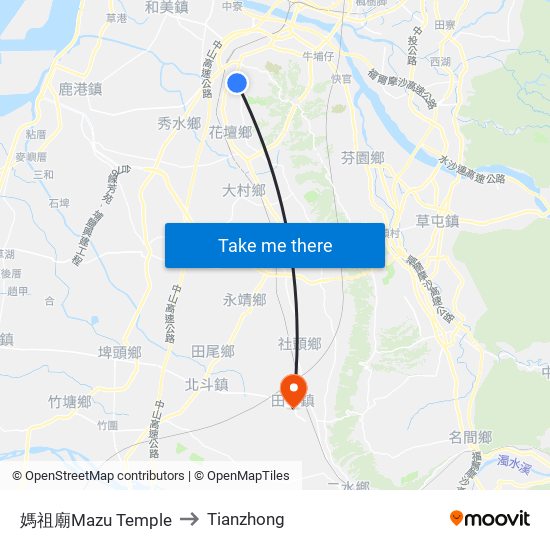 媽祖廟Mazu Temple to Tianzhong map