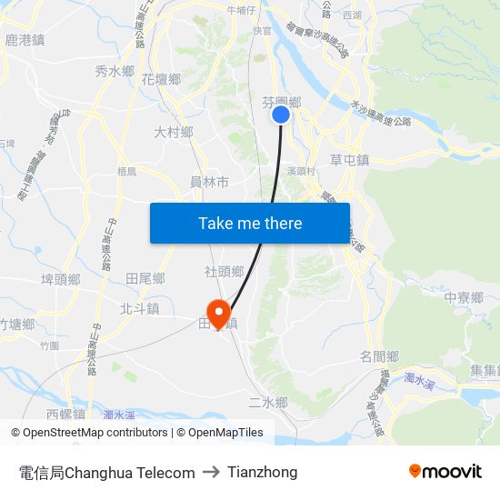 電信局Changhua Telecom to Tianzhong map