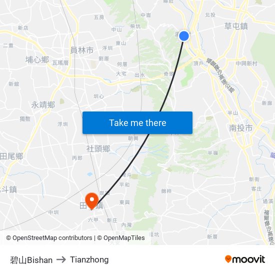 碧山Bishan to Tianzhong map