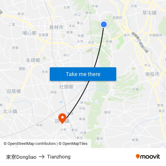 東寮Dongliao to Tianzhong map