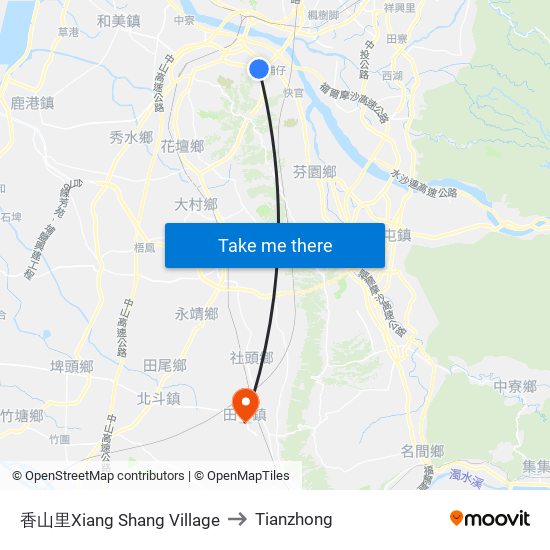 香山里Xiang Shang Village to Tianzhong map