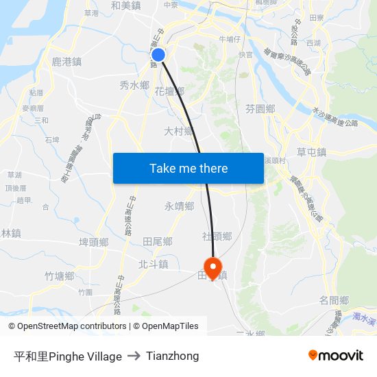 平和里Pinghe Village to Tianzhong map