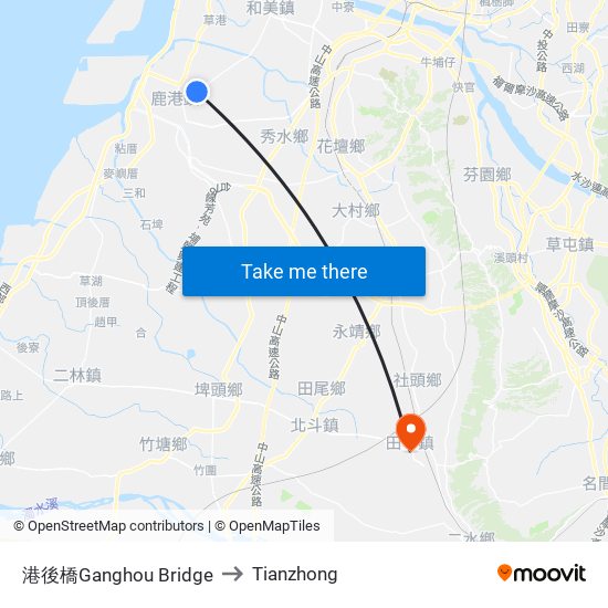 港後橋Ganghou Bridge to Tianzhong map