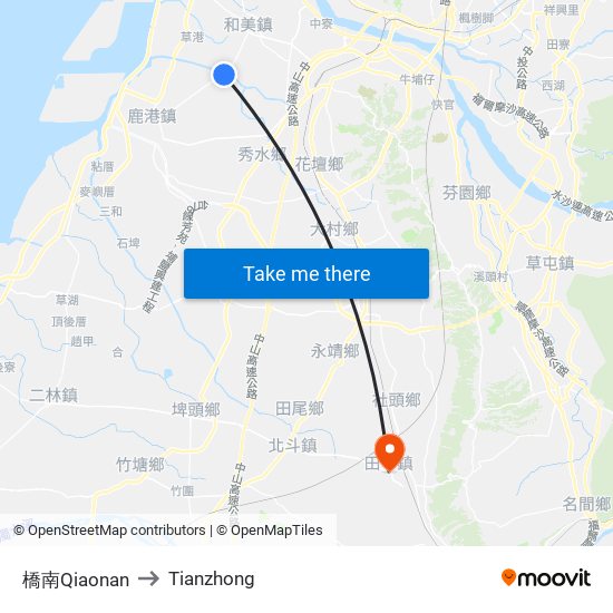 橋南Qiaonan to Tianzhong map