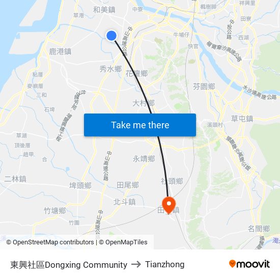 東興社區Dongxing Community to Tianzhong map