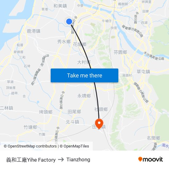 義和工廠Yihe Factory to Tianzhong map