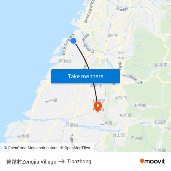 曾家村Zengjia Village to Tianzhong map