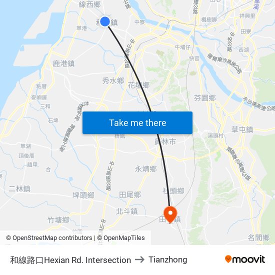 和線路口Hexian Rd. Intersection to Tianzhong map