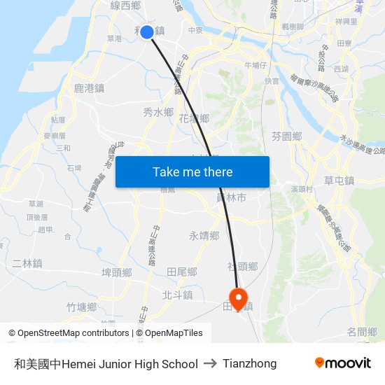 和美國中Hemei Junior High School to Tianzhong map