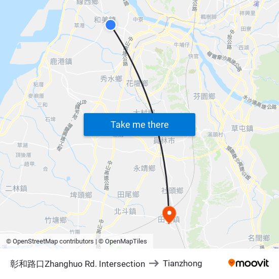 彰和路口Zhanghuo Rd. Intersection to Tianzhong map