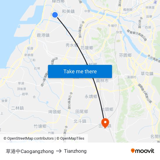 草港中Caogangzhong to Tianzhong map