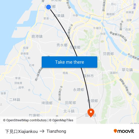 下見口Xiajiankou to Tianzhong map