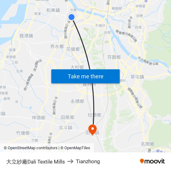 大立紗廠Dali Textile Mills to Tianzhong map
