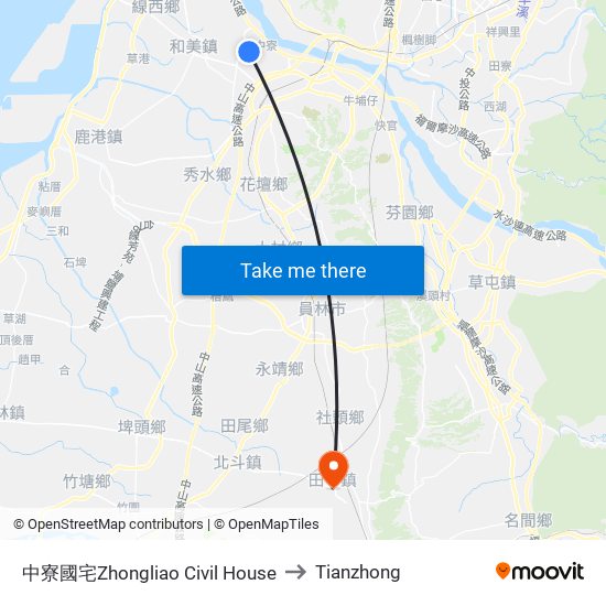 中寮國宅Zhongliao Civil House to Tianzhong map