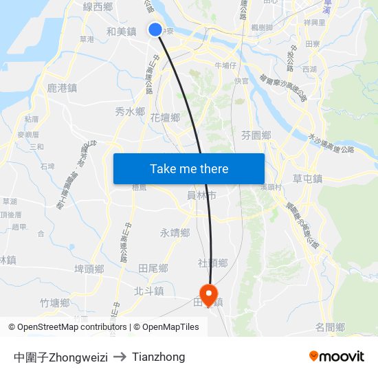 中圍子Zhongweizi to Tianzhong map