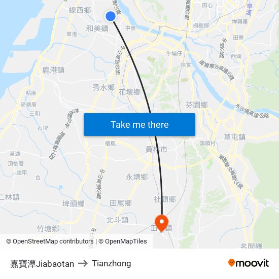 嘉寶潭Jiabaotan to Tianzhong map