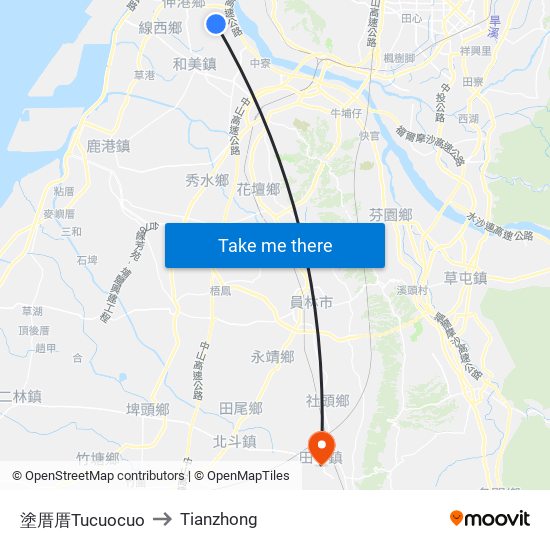 塗厝厝Tucuocuo to Tianzhong map