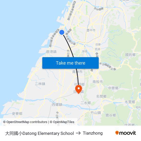 大同國小Datong Elementary School to Tianzhong map