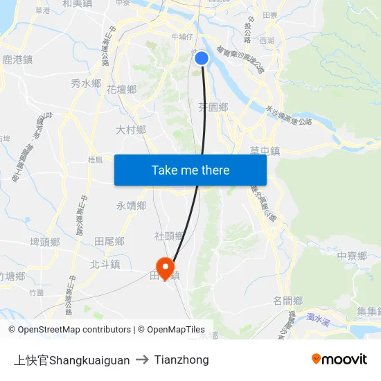 Shangkuaiguan to Tianzhong map