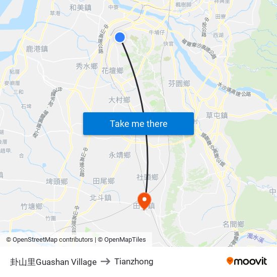 卦山里Guashan Village to Tianzhong map