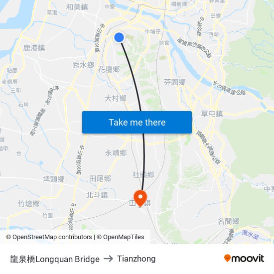 龍泉橋Longquan Bridge to Tianzhong map