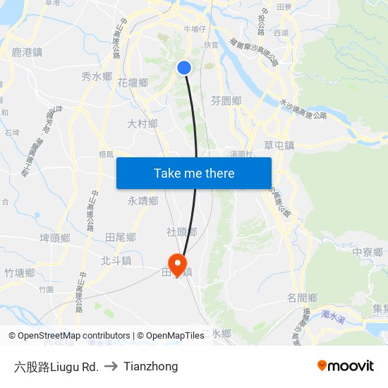 六股路Liugu Rd. to Tianzhong map