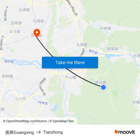 廣興Guangxing to Tianzhong map