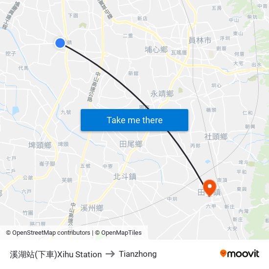 溪湖站(下車)Xihu Station to Tianzhong map