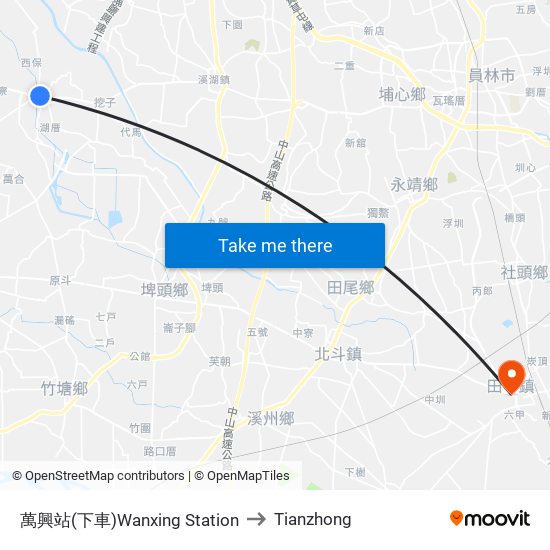 萬興站(下車)Wanxing Station to Tianzhong map