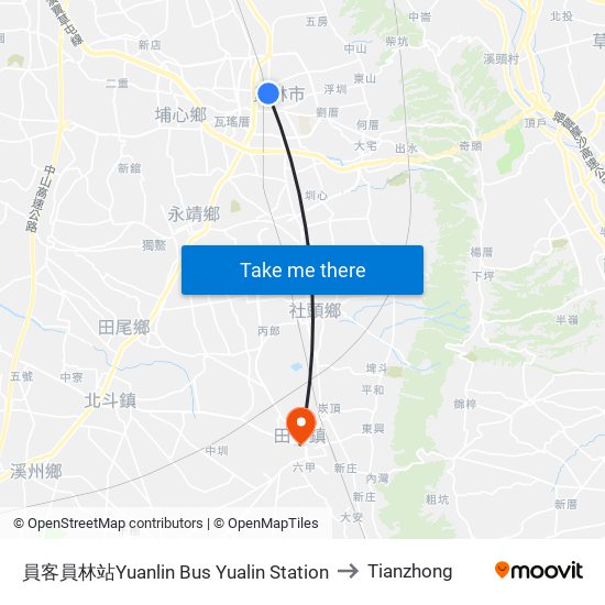 員客員林站Yuanlin Bus Yualin Station to Tianzhong map