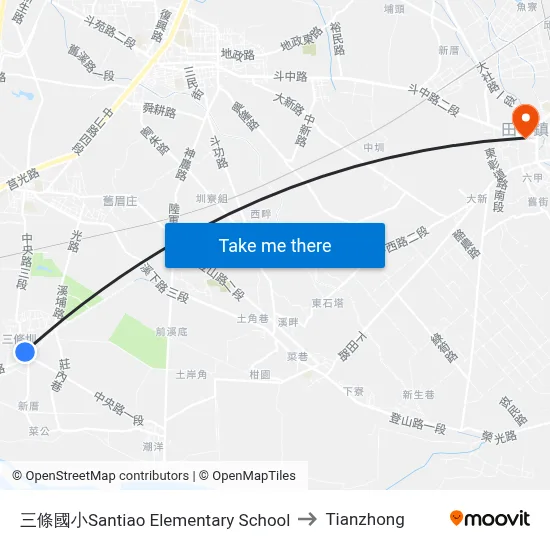 Santiao Elementary School to Tianzhong map
