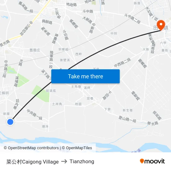 Caigong Village to Tianzhong map