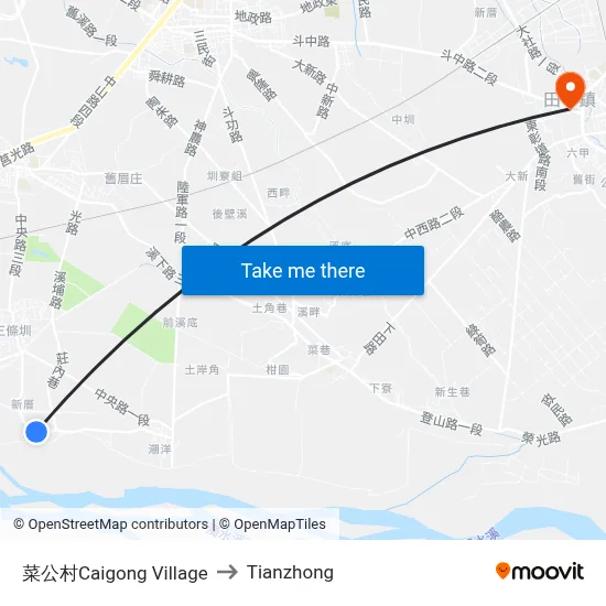Caigong Village to Tianzhong map