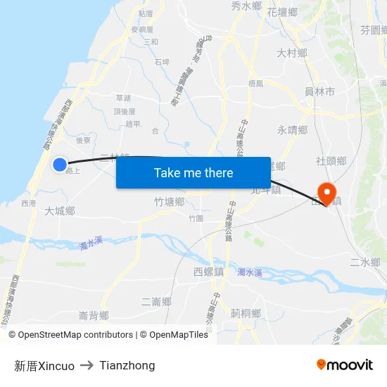 Xincuo to Tianzhong map